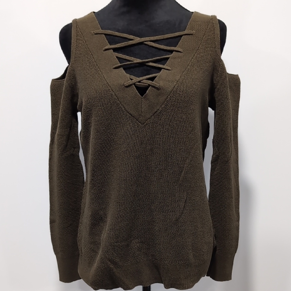 Express Cold Shoulder Lace V-neck Sweater